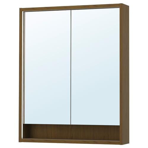 FAXÄLVEN Gabinete de espejo+luz integrada, marrón efecto de roble, 30x6x37 "