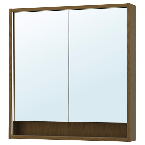 FAXÄLVEN Gabinete de espejo+luz integrada, marrón efecto de roble, 36x6x37 "
