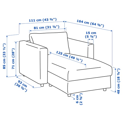 FINNALA Chaise longue, Tallmyra negro/gris