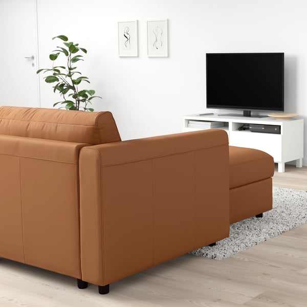 FINNALA Sofá cama esquinero, 5 plazas, +chaise longue/Grann/Bomstad marrón dorado