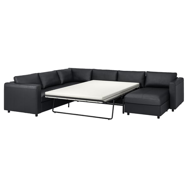 FINNALA Sofá cama esquinero, 5 plazas, +chaise longue/Grann/Bomstad negro