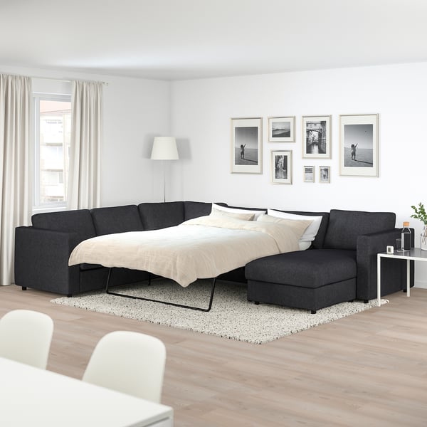 FINNALA Sofá cama esquinero, 5 plazas, +chaise longue/Tallmyra negro/gris