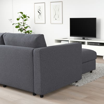 FINNALA Sofá, +chaise longue/Gunnared gris intermedio