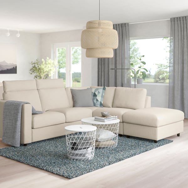 FINNALA Sofá esquinero, 4 plazas, con extremo abierto con reposacabezas/Gunnared beige