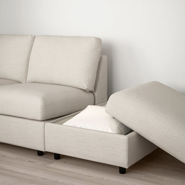 FINNALA Sofá esquinero, 4 plazas, con extremo abierto con reposacabezas/Gunnared beige