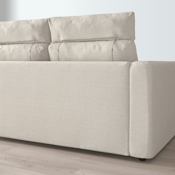 FINNALA Sofá esquinero, 4 plazas, con extremo abierto con reposacabezas/Gunnared beige