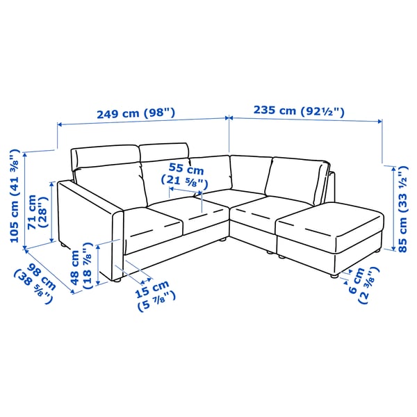 FINNALA Sofá esquinero, 4 plazas, con extremo abierto con reposacabezas/Tallmyra negro/gris