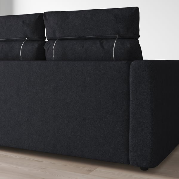 FINNALA Sofá esquinero, 4 plazas, con extremo abierto con reposacabezas/Tallmyra negro/gris