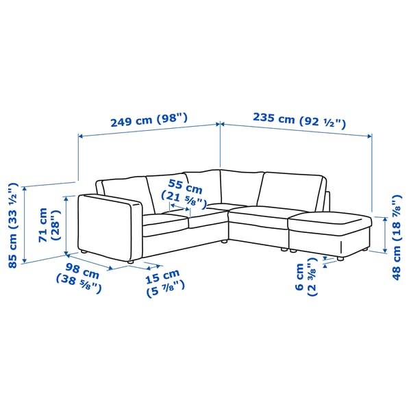 FINNALA Sofá esquinero, 4 plazas, con extremo abierto/Gunnared gris intermedio