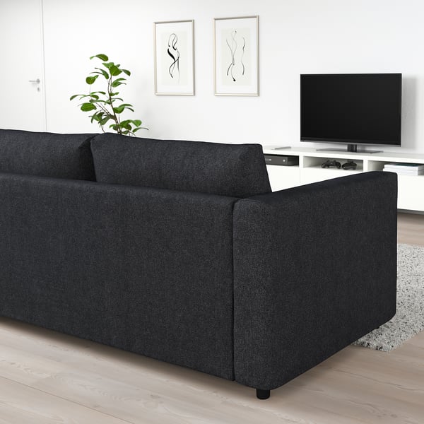 FINNALA Sofá esquinero, 4 plazas, con extremo abierto/Tallmyra negro/gris