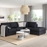 FINNALA Sofá esquinero, 4 plazas, con extremo abierto/Tallmyra negro/gris