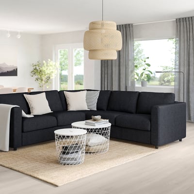 FINNALA Sofá esquinero, 4 plazas, Tallmyra negro/gris