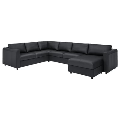 FINNALA Sofá esquinero, 5 plazas, +chaise longue/Grann/Bomstad negro