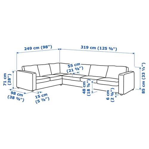FINNALA Sofá esquinero, 5 plazas, Grann/Bomstad negro