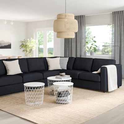 FINNALA Sofá esquinero, 5 plazas, Tallmyra negro/gris