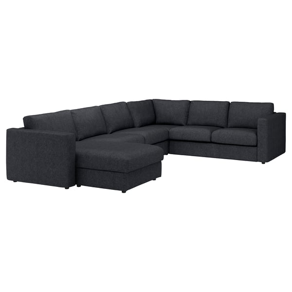 FINNALA Sofá esquinero 5 plz+chaise lounge, Tallmyra negro/gris