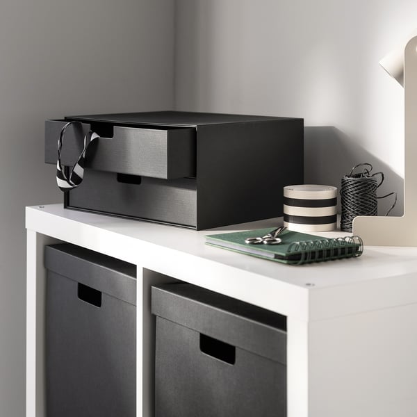 FJÄDERHARV Mini gavetero de 2 cajones, antracita, 12 ½x9 ¾ "