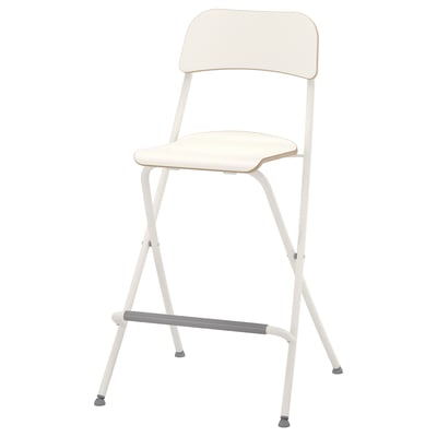 FRANKLIN Taburete de bar+respaldo, plegable, altura de encimera de cocina blanco/blanco, 24 3/4 "
