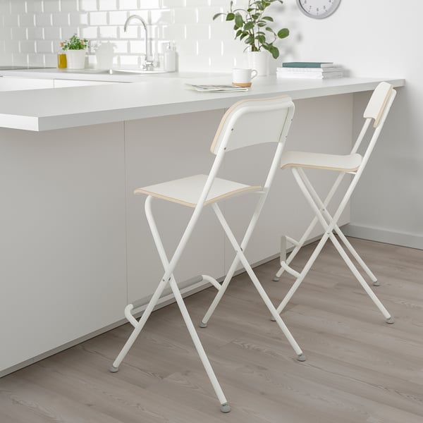 FRANKLIN Taburete de bar+respaldo, plegable, altura de encimera de cocina blanco/blanco, 24 3/4 "