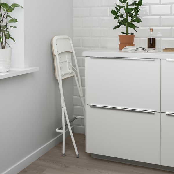 FRANKLIN Taburete de bar+respaldo, plegable, altura de encimera de cocina blanco/blanco, 24 3/4 "