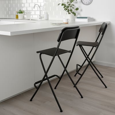 FRANKLIN Taburete de bar+respaldo, plegable, altura de encimera de cocina negro/negro, 24 3/4 "
