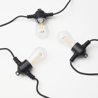 GARDJÄRN Cadena iluminación LED+12 luces, negro/exterior