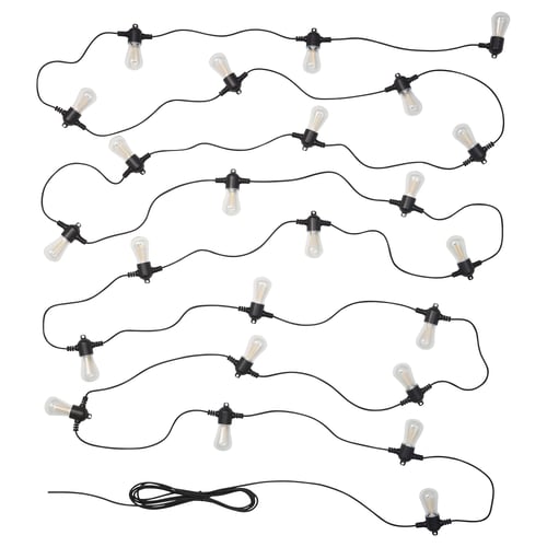 GARDJÄRN Cadena iluminación LED+24 luces, negro/exterior