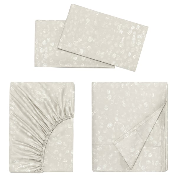 GINSTFÄLTMAL Juego de sábanas, beige/blanco, Tamaño full/doble