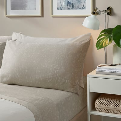 GINSTFÄLTMAL Juego de sábanas, beige/blanco, Tamaño queen
