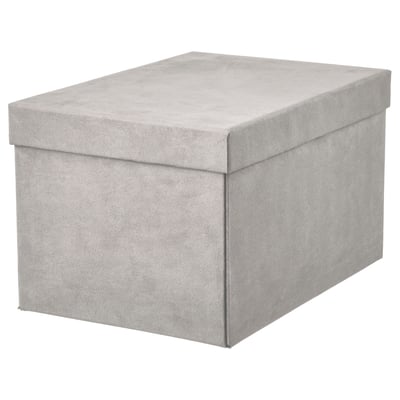 GJÄTTA Caja de almacenamiento+tapa, terciopelo gris claro, 7x9 ¾x6 "