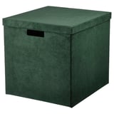 GJÄTTA Caja de almacenamiento+tapa, terciopelo verde oscuro, 12 ½x13 ¾x12 ½ "