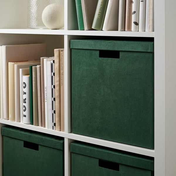 GJÄTTA Caja de almacenamiento+tapa, terciopelo verde oscuro, 12 ½x13 ¾x12 ½ "