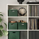 GJÄTTA Caja de almacenamiento+tapa, terciopelo verde oscuro, 9 ¾x13 ¾x7 ¾ "