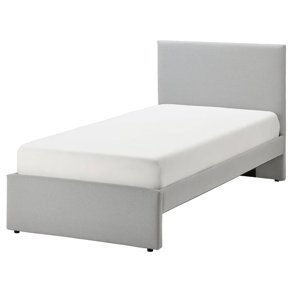 GLADSTAD Base de cama tapizada, Kabusa gris claro, Tamaño twin
