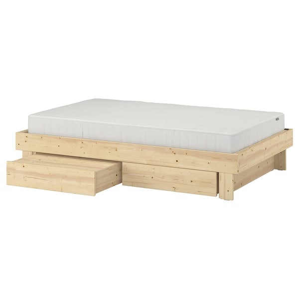 GLAMBERGET Base de cama+almacenamiento+colchón, pino/Vesteröy firme, Tamaño twin