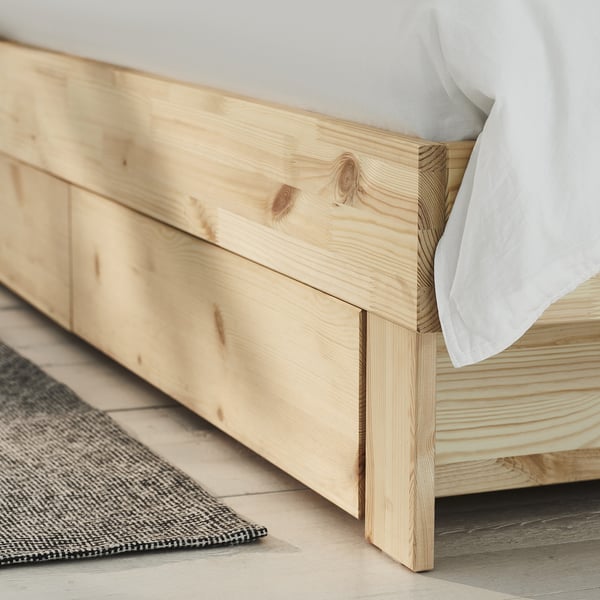 GLAMBERGET Base de cama+almacenamiento+colchón, pino/Vesteröy firme, Tamaño full