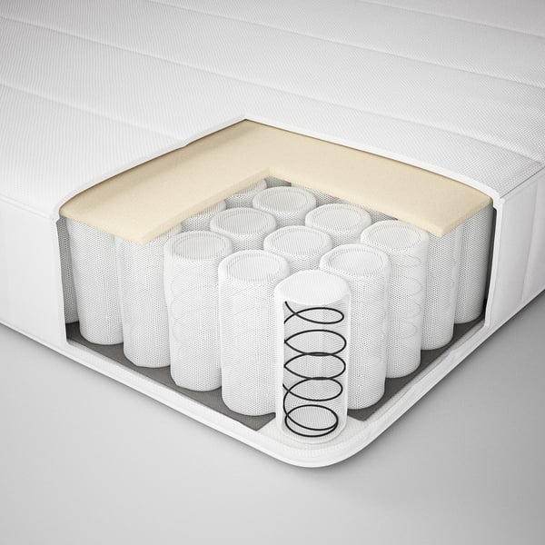 GLAMBERGET Base de cama+almacenamiento+colchón, pino/Vesteröy Firmeza: media., Tamaño twin