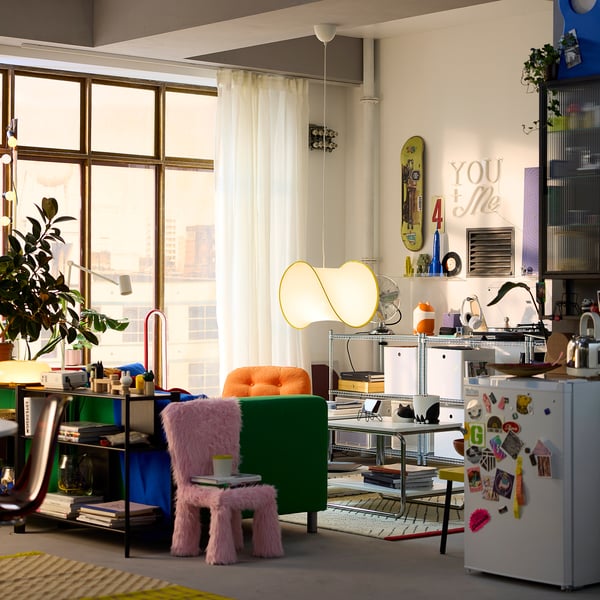 GREJSIMOJS Pantalla para lámpara colgante, blanco/amarillo, 18 "