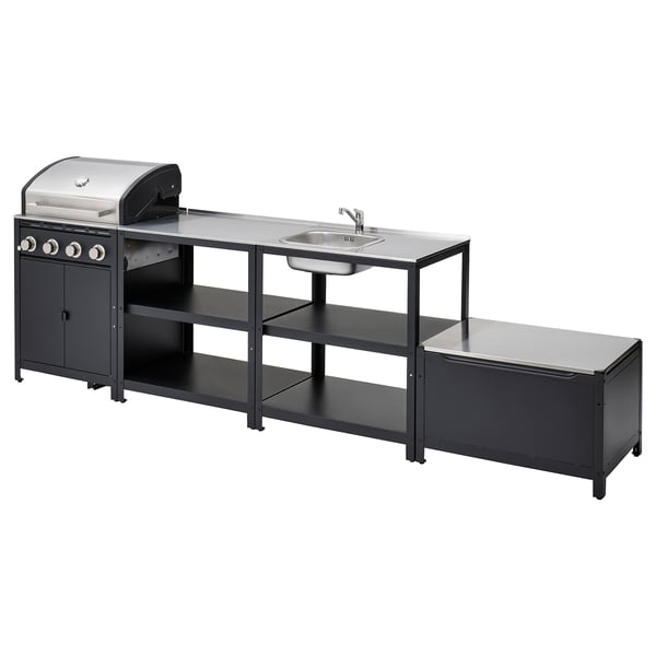 GRILLSKÄR Cocina exterior+parrilla gas, acero inoxidable, 129 7/8x24 "