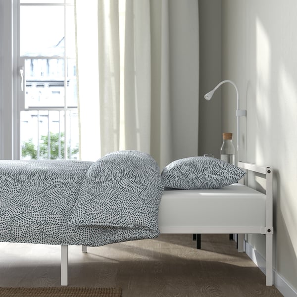 GRIMSBU Armazón de cama, blanco/Luröy, Tamaño twin