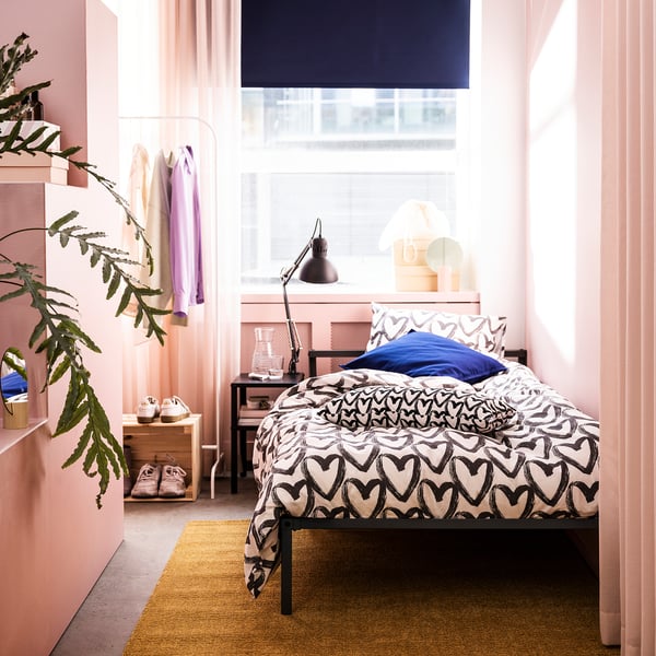 GRIMSBU Basr de cama, gris/Luröy, Tamaño twin