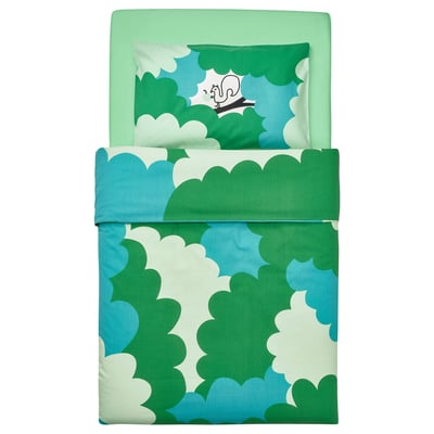 GRÖNFINK Ropa de cuna, 3 piezas, verde/turquesa, 27 ½x52 "