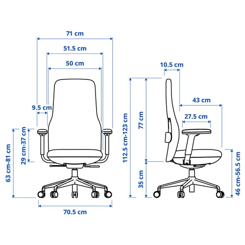 GRÖNFJÄLL Silla de trabajo con reposabrazos, Letafors gris-verde/blanco