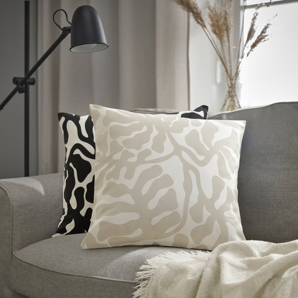 GRÖNKNAVEL Funda para cojín, beige blanco/exterior interior, 20x20 "
