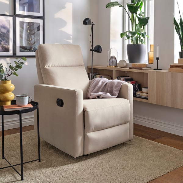 GRYTERYD Sillón reclinable giratorio, Hakebo beige