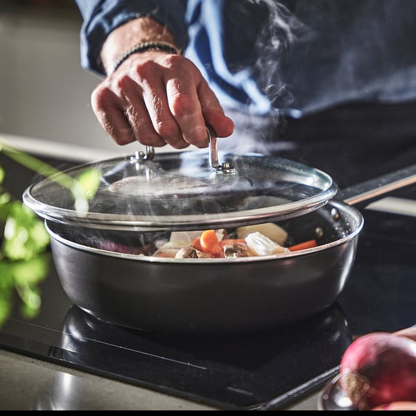 GULDÖRING Sartén de saltear con tapa, recubrimiento antiadherente vidrio/negro-gris, 11 "
