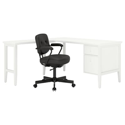 GULLABERG / ALEFJÄLL Escritorio+silla, blanco/negro, 61x61 "