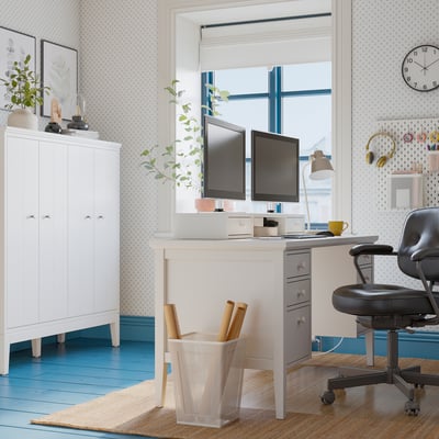 GULLABERG / ALEFJÄLL Escritorio+silla, blanco/negro, 61x25 5/8 "