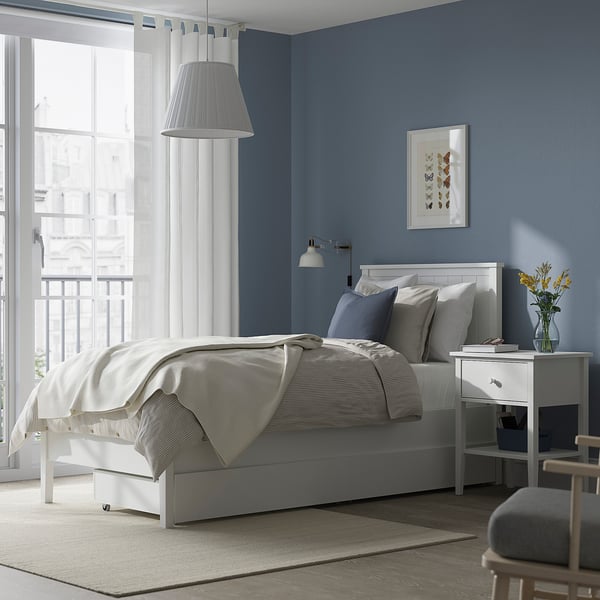 GULLABERG Base de cama+2 cajas almacenamiento, blanco, Tamaño twin