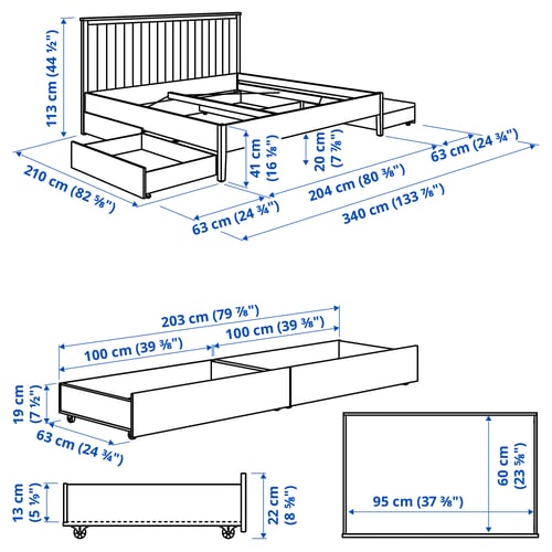 GULLABERG Base de cama+4 cajas almacenamiento, gris/Luröy, Tamaño King